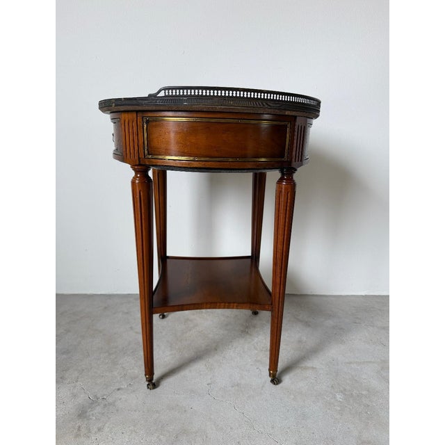 19th Century Louis XVI-Style Bouillotte End Table With Marble Top, Brass Gallery & Casters For Sale - Image 10 of 16