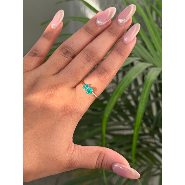 Art Deco Oval & Pear Natural Emerald Toi Et Moi Ring in 14k Solid Yellow Gold Size 4 For Sale - Image 3 of 14