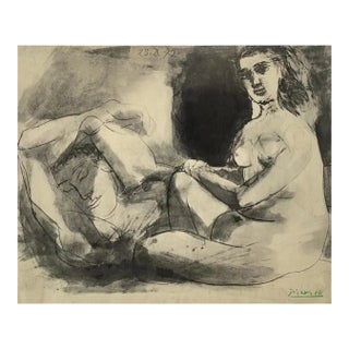 After Pablo Picasso Homme Couche Et Femme Assise 1967 For Sale