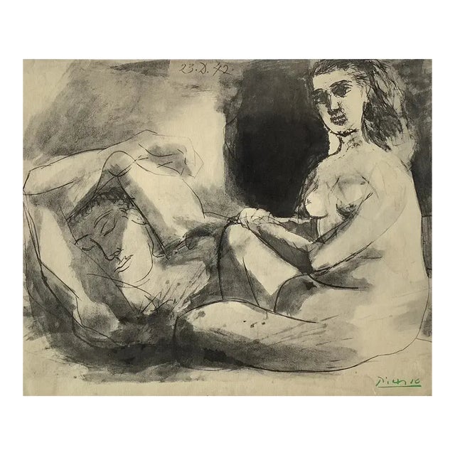 After Pablo Picasso Homme Couche Et Femme Assise 1967 For Sale