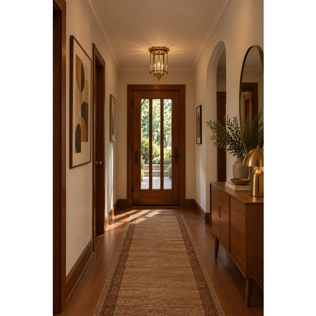 Late 20th Century Traditional Brass and Glass 3-Light Entryway Hall Light Fixture Flush Mount For Sale In Pittsburgh - Image 6 of 6
