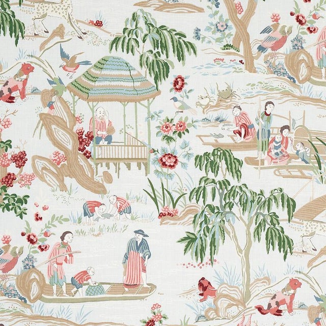 Schumacher Yangtze River Fabric in Aqua For Sale