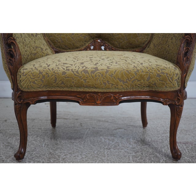Pair French Louis XV Wide Seat Swan Carved Frame Occasional Chairs For Sale - Image 9 of 18