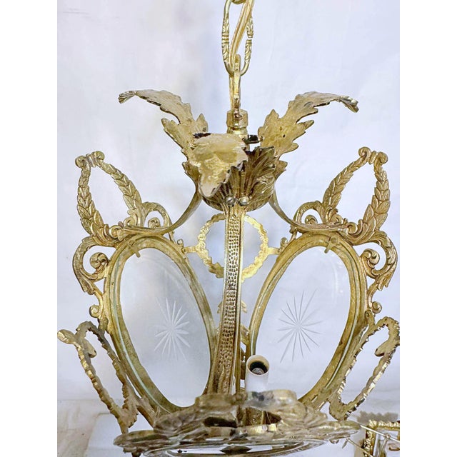 Vintage Bronze Lantern With Etched Glass Panels For Sale - Image 14 of 17