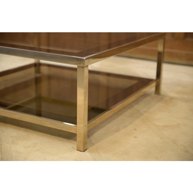 Black Hollywood Regency Coffee Table in Smoked Glass with Mirrored Frame, 1970s For Sale - Image 8 of 10