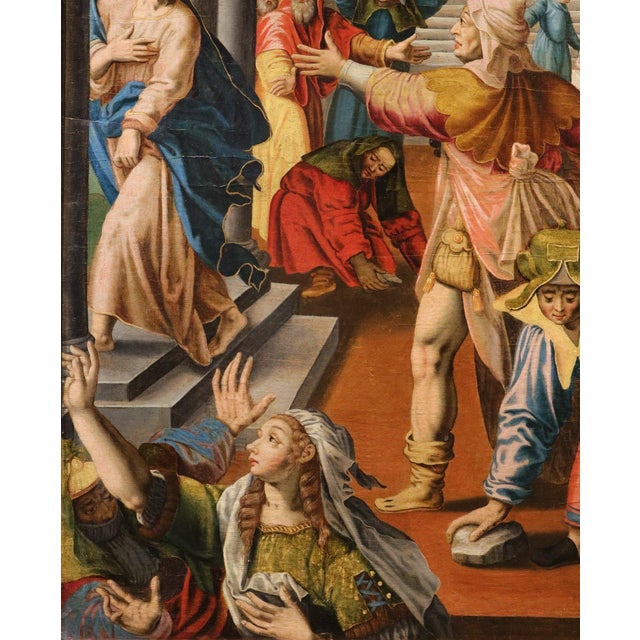 Workshop of Maarten De Vos, Christ Expelled from the Temple of Jerusalem, 1600, Oil on Canvas For Sale - Image 12 of 14