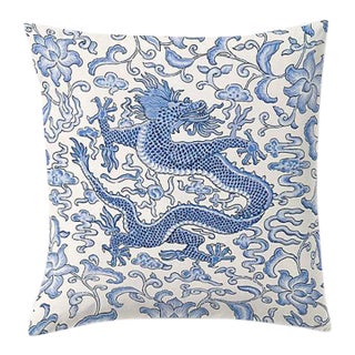 The House of Scalamandré Chi'En Dragon Pillow, Hyacinth Blue For Sale