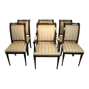 Early 20th Century Set of 6 Regency Style Maple Dining Room Chairs, New Upholstery