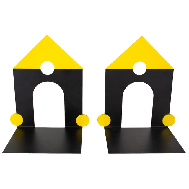 Vintage Postmodern Memphis Style Studio Architectural House Steel Metal Bookends - A Pair For Sale - Image 16 of 16