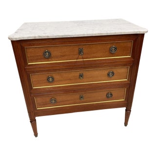 Antique French Louis XVI Mahogany Commode With Carrara Marble For Sale