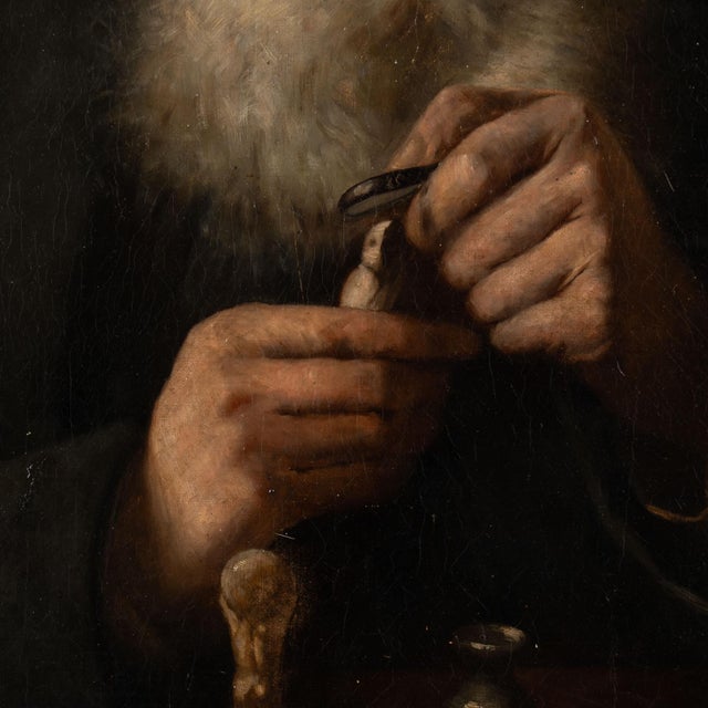 Late 19th Century Late 19th Century Original Oil on Canvas Portrait of Old Man and Curiosities For Sale - Image 5 of 14