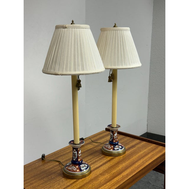 Frederick Cooper Late 20th Century Frederick Cooper Imari Candlestick Table Lamps, Pair For Sale - Image 4 of 12