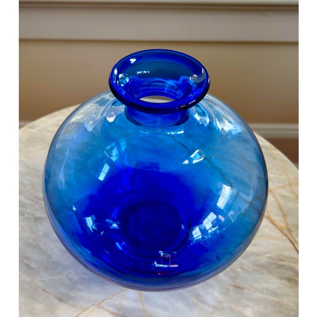 Art Deco Cobalt Blue Hand Blown Glass Vase For Sale - Image 3 of 9