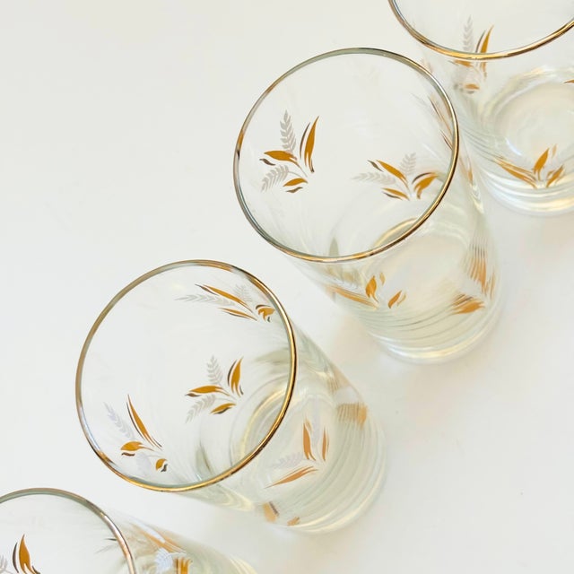 Vintage Gold Rimmed Wheat Tumblers - Set of 4 For Sale - Image 9 of 9
