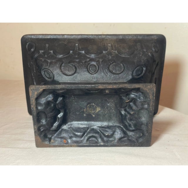 Metal Antique Ornate Heavy Art Deco Cast Iron Rectangular Footed Planter Pot Black For Sale - Image 7 of 8