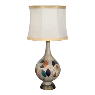 Vintage Table Lamp With Colorful Geometric Base and Cream Shade For Sale