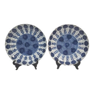 Antique Chinese Export Blue & White Porcelain Chargers For Sale