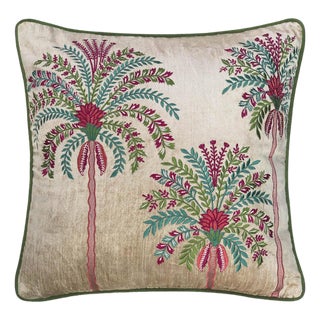 Beige Embrodiery Palm Tree Decorative Pillow Cover, Tropical Decor Pillow Cover Linen With Cotton, 18x18 / 45x45cm Decor Cushion Cover For Sale