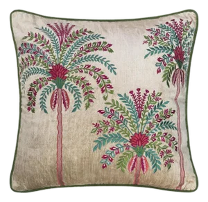 Beige Embrodiery Palm Tree Decorative Pillow Cover, Tropical Decor Pillow Cover Linen With Cotton, 18x18 / 45x45cm Decor Cushion Cover