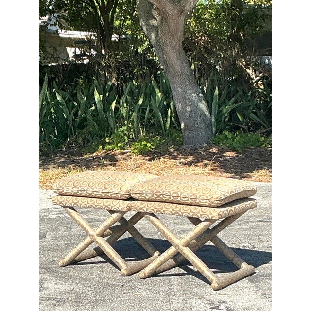 Vintage Boho Mod Jacquard X Bench - A Pair For Sale - Image 12 of 12