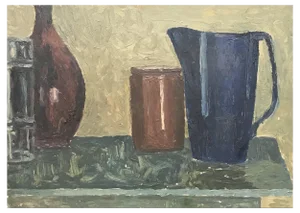 Isaac Charles Goetz, Carafe, pot et brau, 1937, Oil on Cardboard