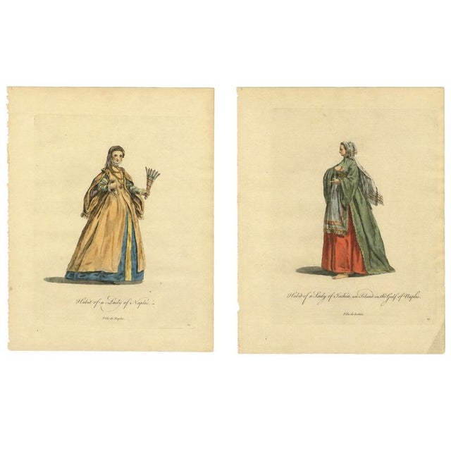 Grand Tour Italian Costume Prints, Habit of a Lady of Ischia, an Island in the Gulf of Naples, 1749, Paper, Set of 2 For Sale - Image 12 of 12