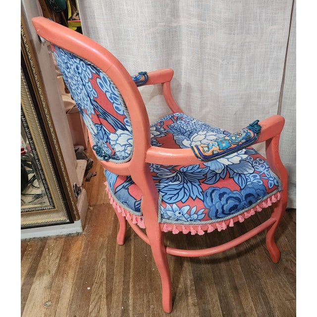Art Deco The Coral Empress" Avant-Garde Jewel-Toned Reupholstered Accent Chair For Sale - Image 3 of 6