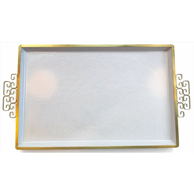 Kyes Mid-Century Kyes Moiré Glaze White Greek Key Serving Trays — Set of 3 For Sale - Image 4 of 8