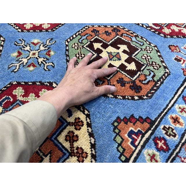 Blue Bokhara Wool Area Rug With Tribal Gul Motifs, 6'6" X 10'5" For Sale - Image 12 of 15
