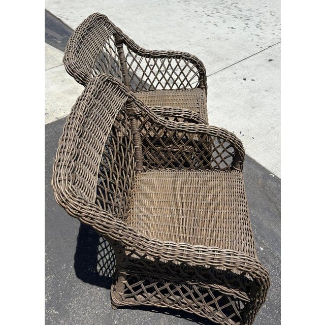 Rustic Pair of Bar Harbor Wicker Arm Chairs in Original Surface For Sale - Image 3 of 6