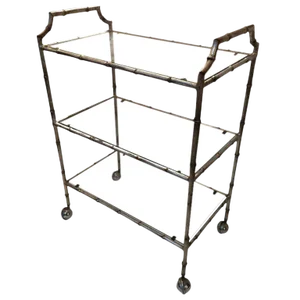 1960s Hollywood Regency Faux Bamboo Silverleaf Bar Cart