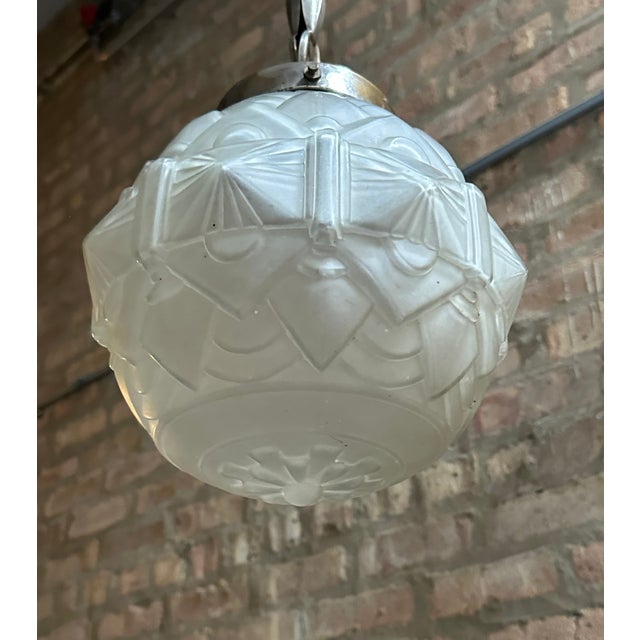 French Art Deco Frosted Glass Pendent Light, Circa 1930 For Sale - Image 4 of 12