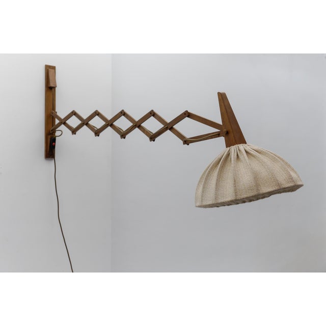 Scandinavian Scissor Wall Lamp in Wood and Fabric, 1960s For Sale - Image 10 of 18