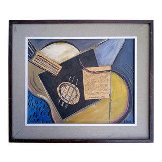 Late 20th Century Cubist Style Abstract Instrument Oil Painting, Framed For Sale
