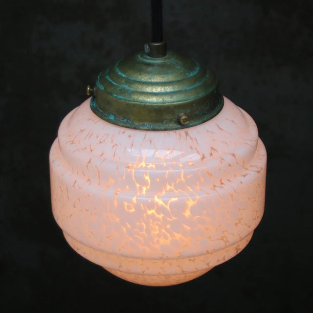 Metal French Clichy White Glass Pendant Lamp For Sale - Image 7 of 8