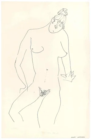 Alkis Matheos, Sketched Female Nude, Original China Ink on Paper