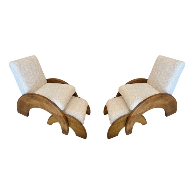 Armchairs and Ottomans in Bouclé, Set of 4 For Sale