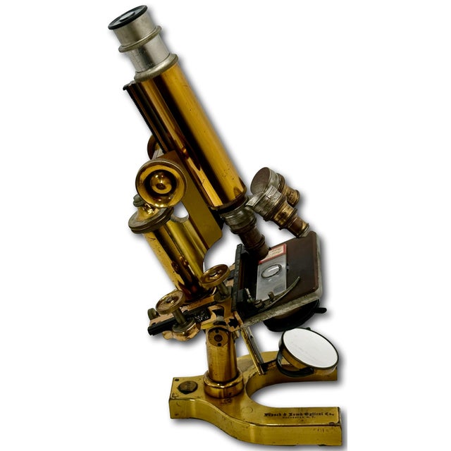 Antique Fine Quality Fancy Model Solid Brass Doctors Microscope by Bausch & Lomb Optical Co. New York - Circa 1898 For Sale - Image 4 of 18