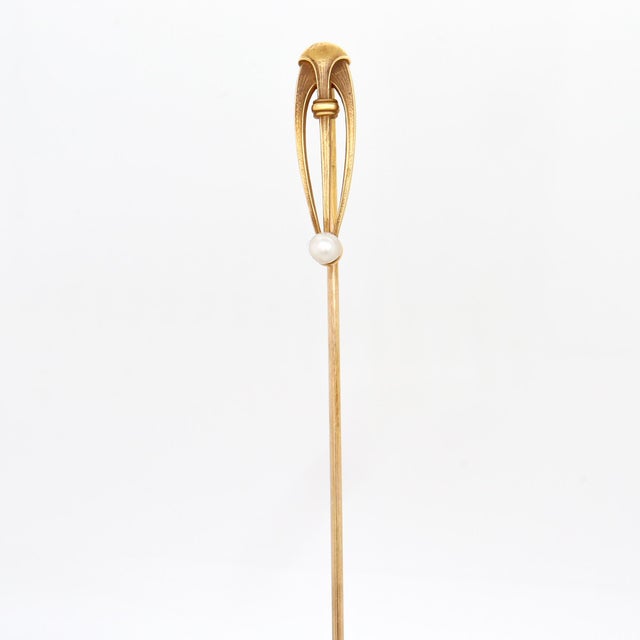 Signed Brassler Co. Art Deco 14k Yellow Gold & Seed Pearl Stick Pin For Sale - Image 4 of 13