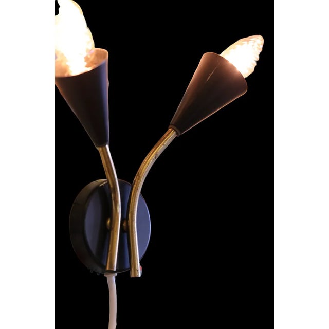 Wall Sconces in Black Lacquered Metal and Brass, 1950s, Set of 2 For Sale - Image 9 of 11