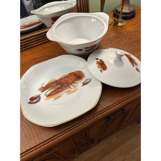 Mid 20th Century JKW Bavarian Lobster Seafood Porcelain Dinnerware - A Set of 47 Pieces For Sale - Image 10 of 12