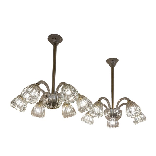 Murano Glass Chandeliers attributed to Barovier & Toso, Italy, 1940s, Set of 2 For Sale