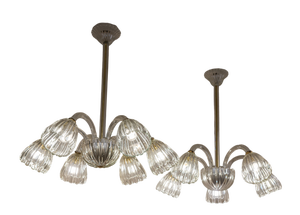 Murano Glass Chandeliers attributed to Barovier & Toso, Italy, 1940s, Set of 2