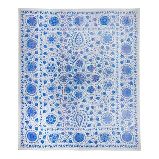 10x11.8 Ft Rare Size Silk Embroidery Wall Hanging, Uzbek Suzani Bed Cover, Traditional Throw For Sale