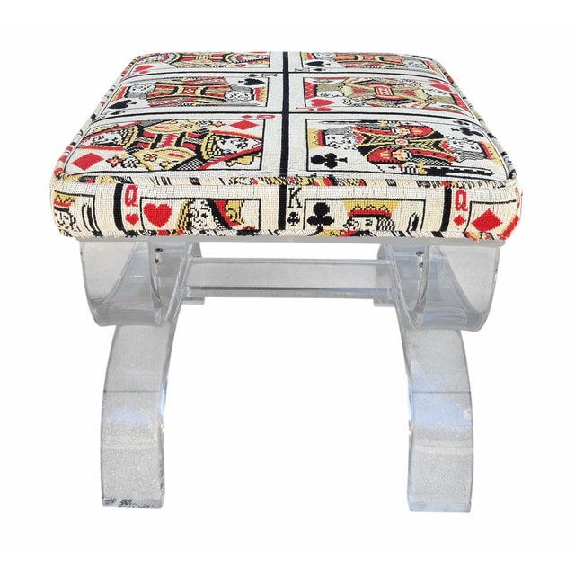 Mid 20th Century Mid-Century Modernist Curved Lucite Upholstered Stool For Sale - Image 5 of 5