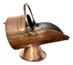 Victorian Copper Coal Scuttle and Shovel, 1880s, Set of 2