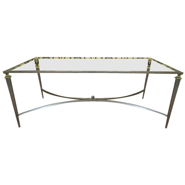 Neoclassical Coffee Table in Metal, Brass and Glass For Sale