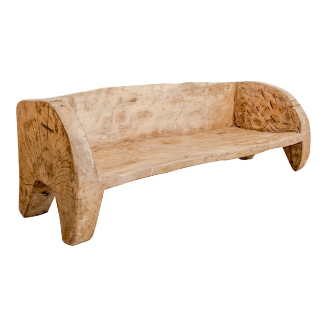 Mid 20th Century Primitive Carved Timber Indian Bench For Sale