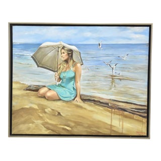 Late 20th Century Harry McCormick , Oil on Canvas Beach Scene, Framed For Sale