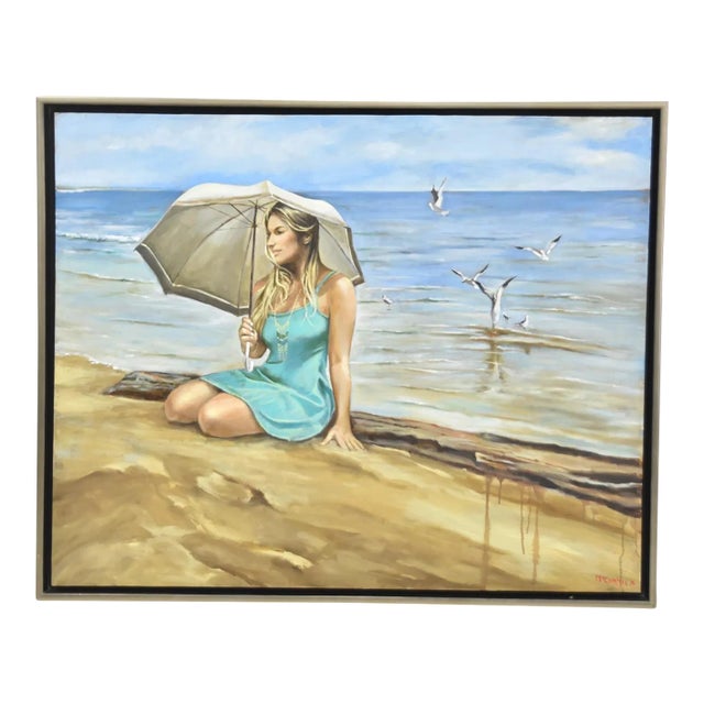 Late 20th Century Harry McCormick , Oil on Canvas Beach Scene, Framed For Sale